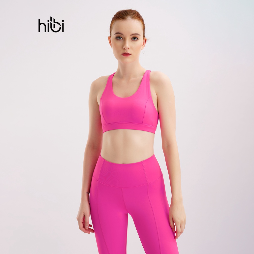 Set Đồ Tập Yoga Gym Luxury Hibi Sports H149 màu hồng, Kèm Mút Ngực, Chất Vải Cao Cấp Lu Fabric