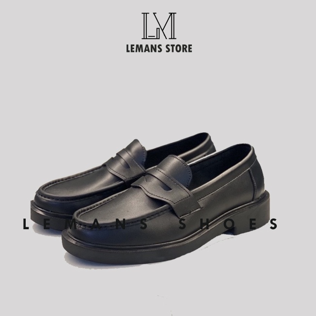Giày Penny Loafer Black LEMANS Da Simili Nguyên Tấm, tăng chiều cao 4cm cho nam, giầy da, giày lười nam