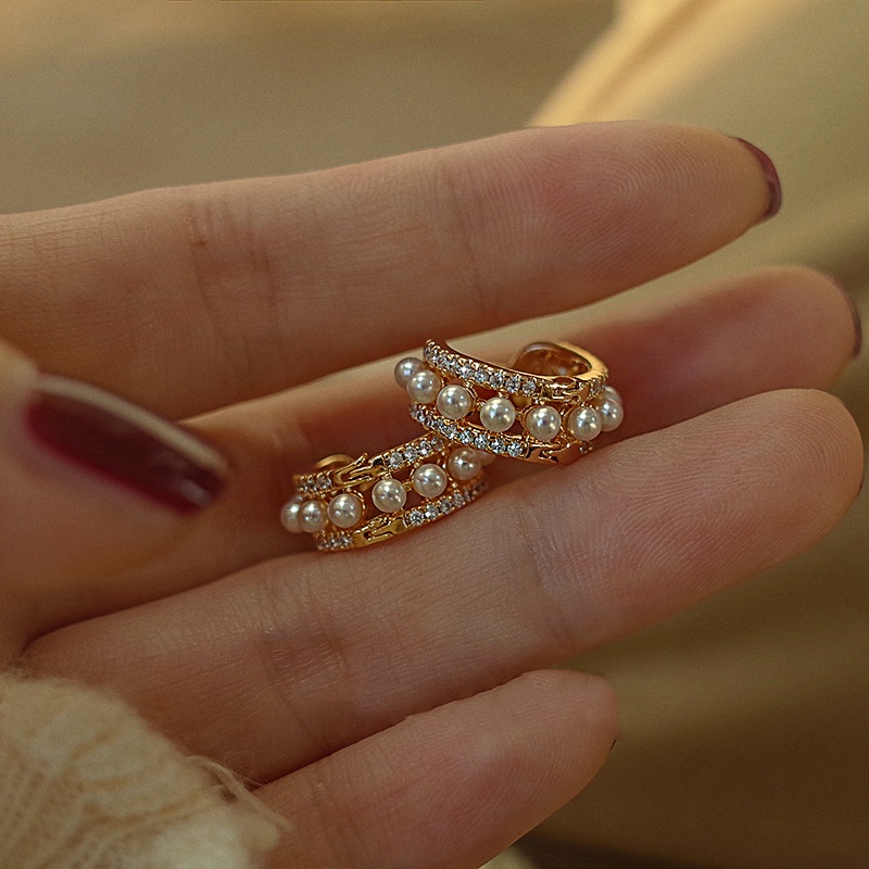 Bộ Khuyên Tai Kẹp Đính Kim Cương Ngọc Trai Không Cần Lỗ Xỏ Lỗ Màu Vàng / Bạc Chất Lượng Cao Làm Quà Tặng