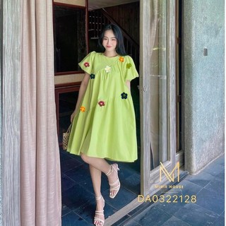 Váy suông trơn tay bồng đính hoa len 261022