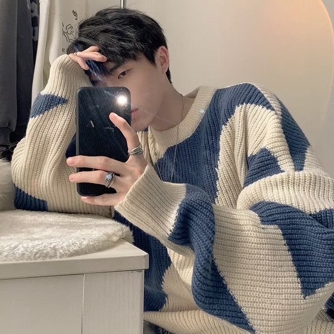 Áo Sweater Len Dệt Kim Dáng Rộng Cổ Tròn Phong Cách Thời Trang Hàn Quốc Cho Nam Giới áo len nữ form rộng áo len nam