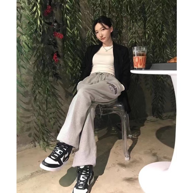 Badblood LISA Quần Thể Thao Lưng Cao Dáng Rộng Dây Rút Phong Cách Hàn Quốc Cho Nữ