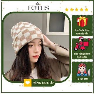Mũ Len NỮ Ulzzang Beanie kẻ caro hottrend  2021 GIÁ RẺ- Mũ trùm đầu len dệt giữ ấm phong cách trẻ trung