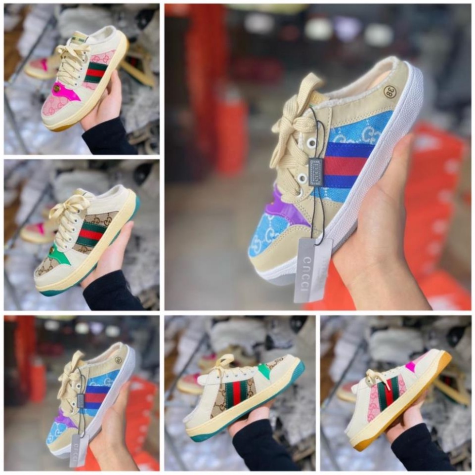 Giày sục nữ Gucci Hồng Xanh Tím, Sục Thể thao nữ 3 sọc GC cực chất hàng cao cấp 2023 Full Box Bill