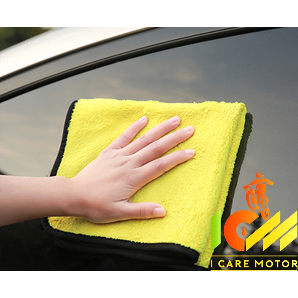 Khăn Lau Đa Năng Microfiber 2 Mặt Vàng - Xám Siêu Thấm Cực Dày Không Đổ Lông Chuyên Dụng Cho Ô Tô Xe Hơi Và Xe Máy