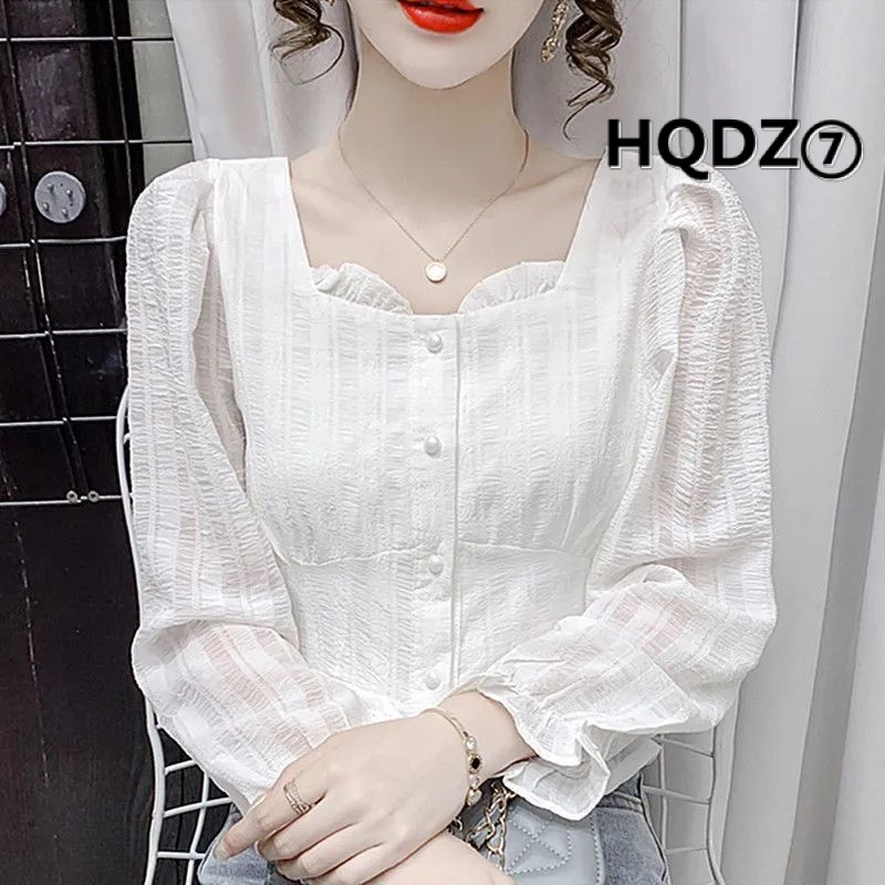 Áo Sơ Mi Tay Dài Cổ Vuông Phối Bèo Thiết Kế Mới Có Size Lớn Thời Trang Dành Cho Mùa