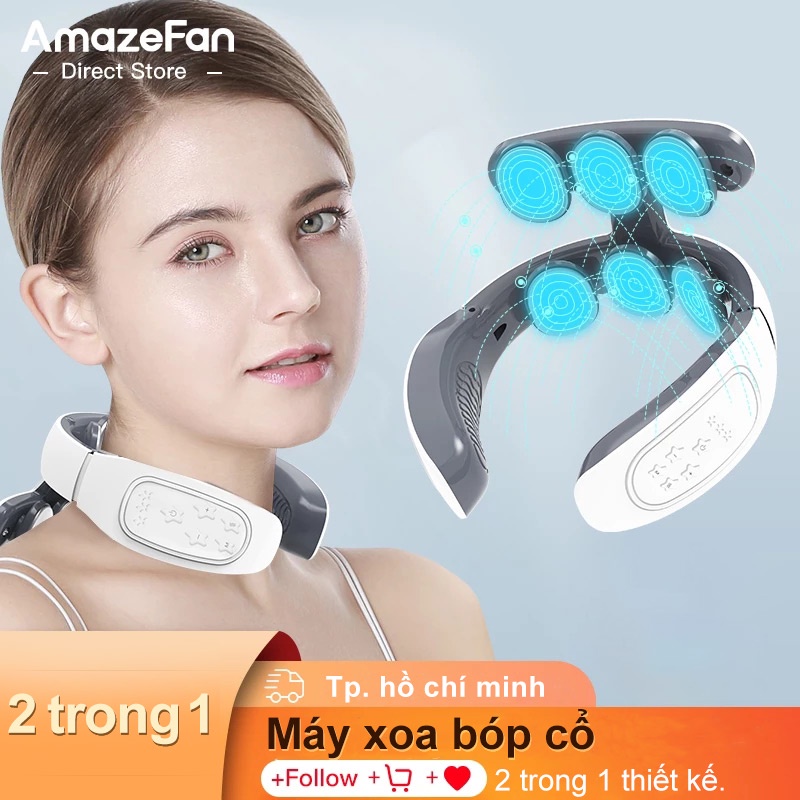 Máy mát xa AMAZEFAN 6 đầu xung điện 4 chế độ 15 mức cường độ giảm đau nhức cổ vai gáy/ xoa bóp tạo cảm giác thư giãn