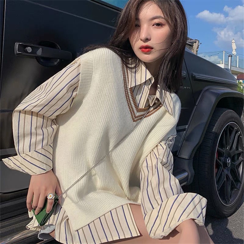 Áo Dệt Kim Sát Nách Thời Trang Retro Hàn Quốc Cho Nữ