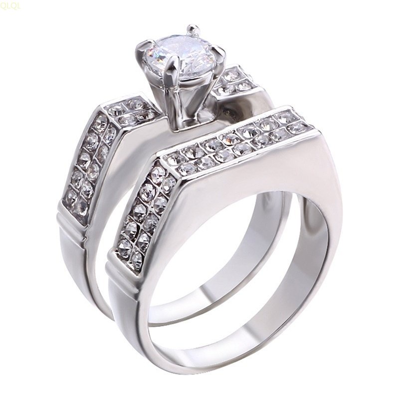 Nhẫn Đính Hôn Bạc / Vàng Đính Đá Zircon Trắng Trong Suốt Cho Cặp Đôi