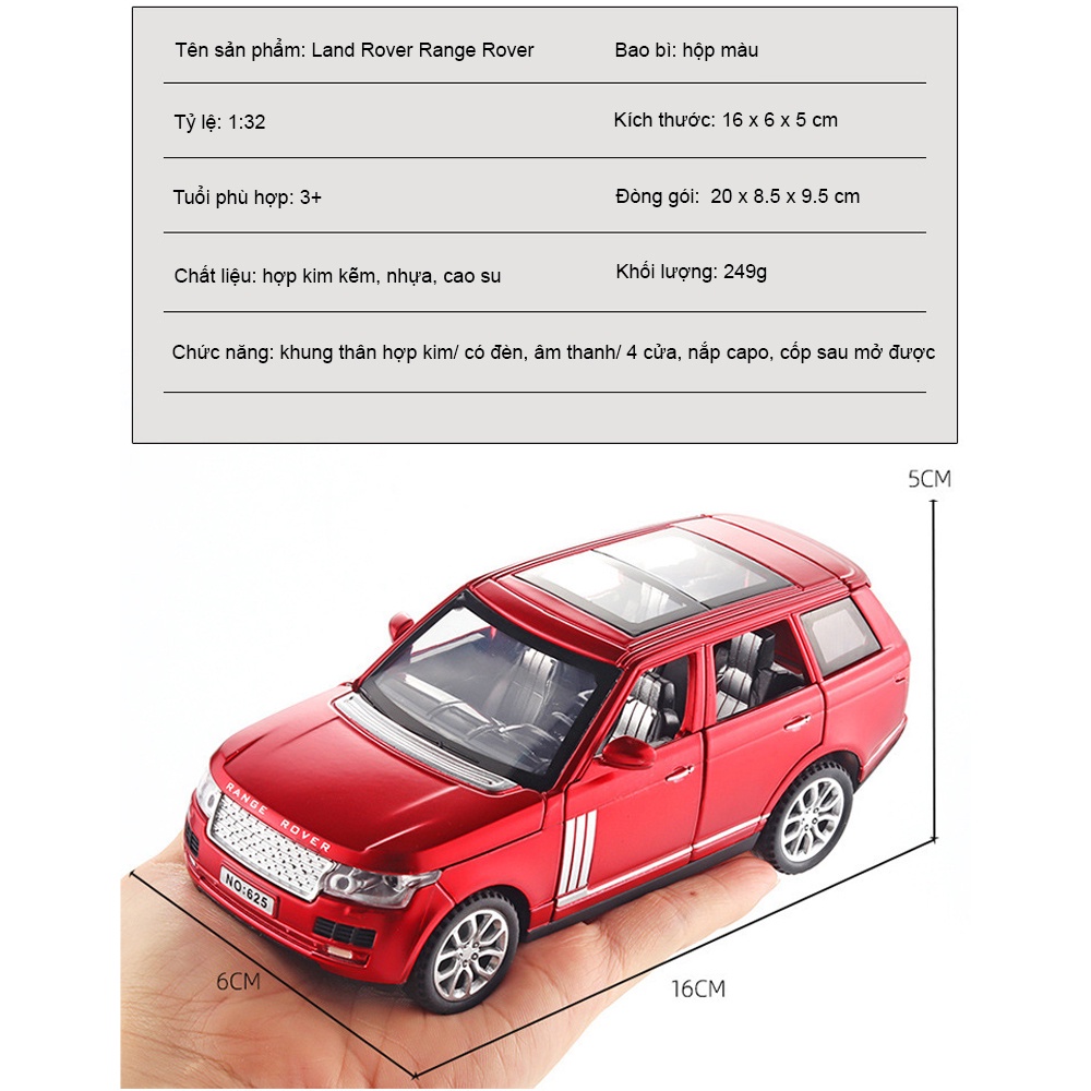 Xe ô tô mô hình Land Rover - Ranger Rover tỉ lệ 1:32 khung hợp kim mở full cửa có đèn âm thanh cót chạy đà