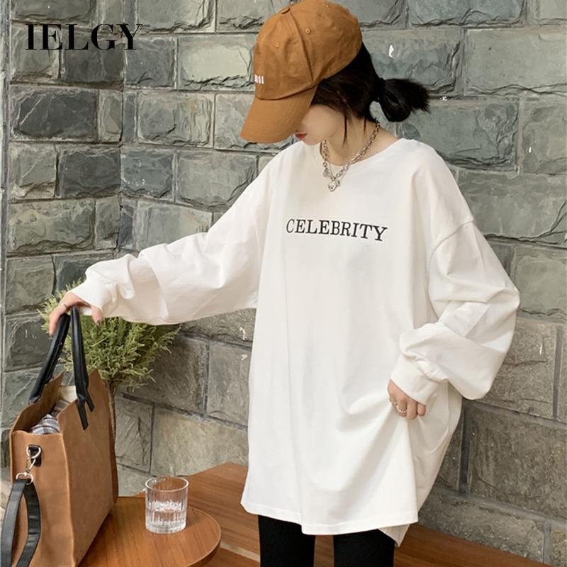 IELGY Áo Thun Tay Dài Dáng Rộng In Chữ Thời Trang Cho Nữ