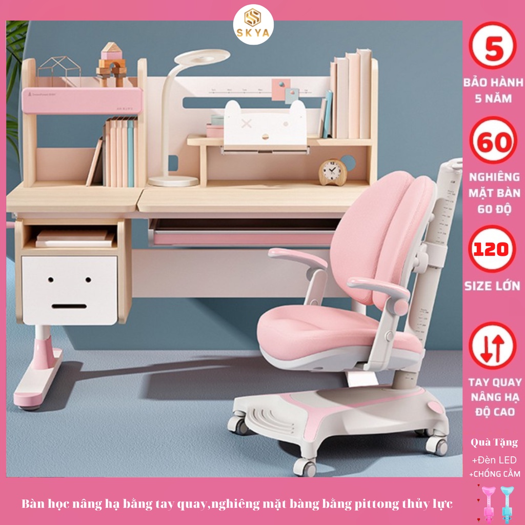 Bàn học sinh chống cận chống gù bàn học thông minh cho bé chỉnh được độ cao có giá đỡ sách và ngăn kéo S01