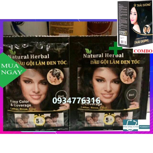 Combo Gội Là Đen Thái Dương+ GỘI LÀ ĐEN NATURAL HERBAL hộp 10 gói