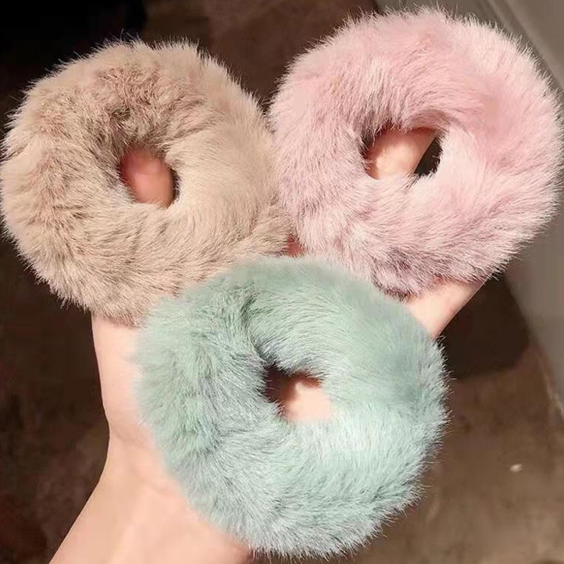 Dây Cột Tóc Tai Thỏ Phủ Lông Co Giãn Dễ Thương Cho Bé Gái