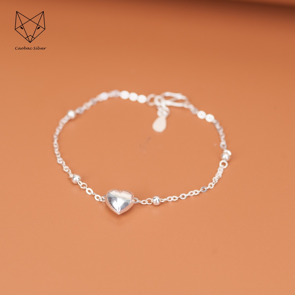 Lắc Tay Bạc Nữ S925 Caobac Silver Thiết Kế Tim Phồng Trơn Cạnh Bi Phong Cách Nhẹ Nhàng Hàn Quốc Dành Tặng Cho Bạn Gái