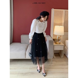 [6SIX closet] Chân váy lưới dập ly FREESIZE
