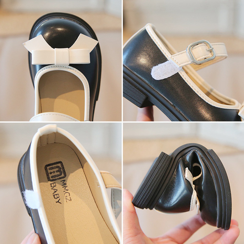 Giày Da Quai Dán Đính Nơ Xinh Xắn Dành Cho Bé Gái 3-9 Tuổi