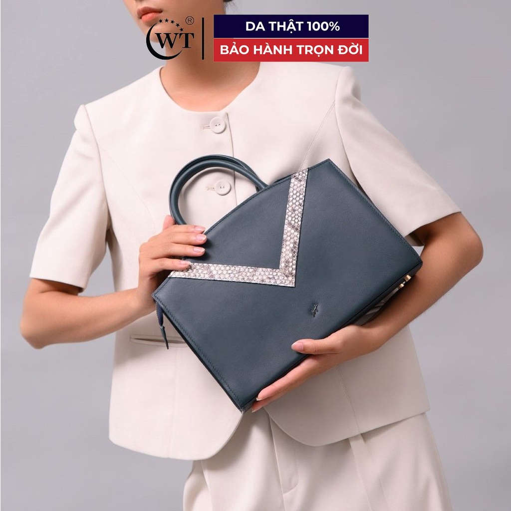 Túi Xách Nữ Có Quai Đeo Da Bò Cao Cấp Màu Đen,Màu Xanh WT Leather VPYTHON