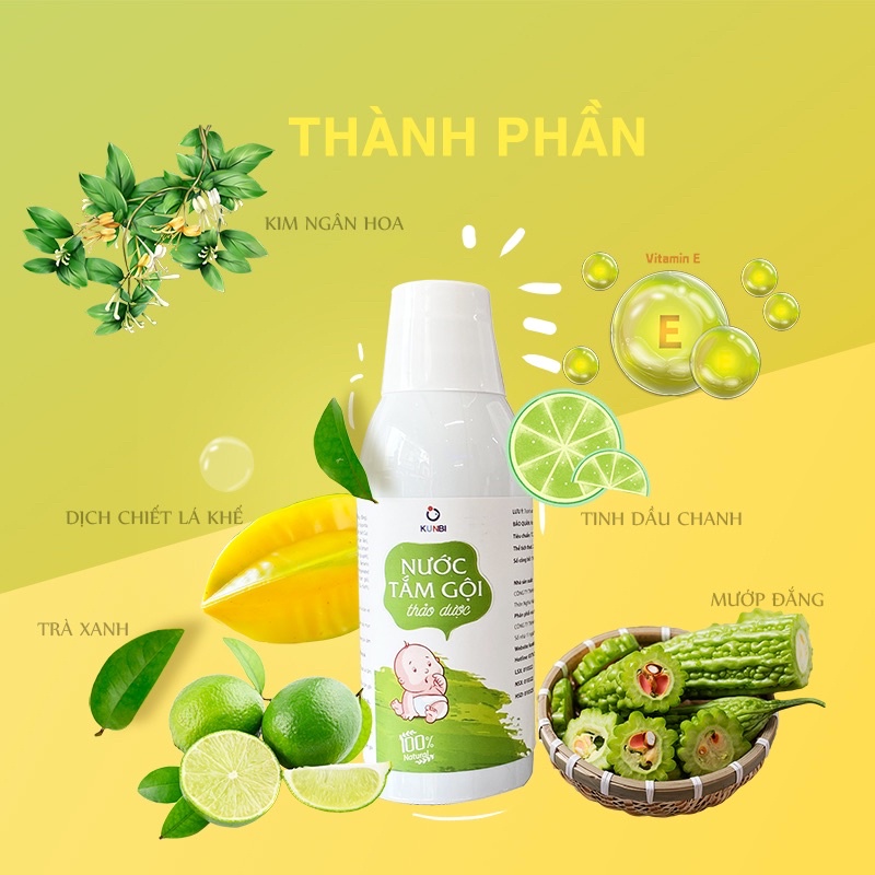 Nước Tắm Gội Thảo Dược Kunbi (250ml) - An Toàn Cho Trẻ từ 0 tháng tuổi