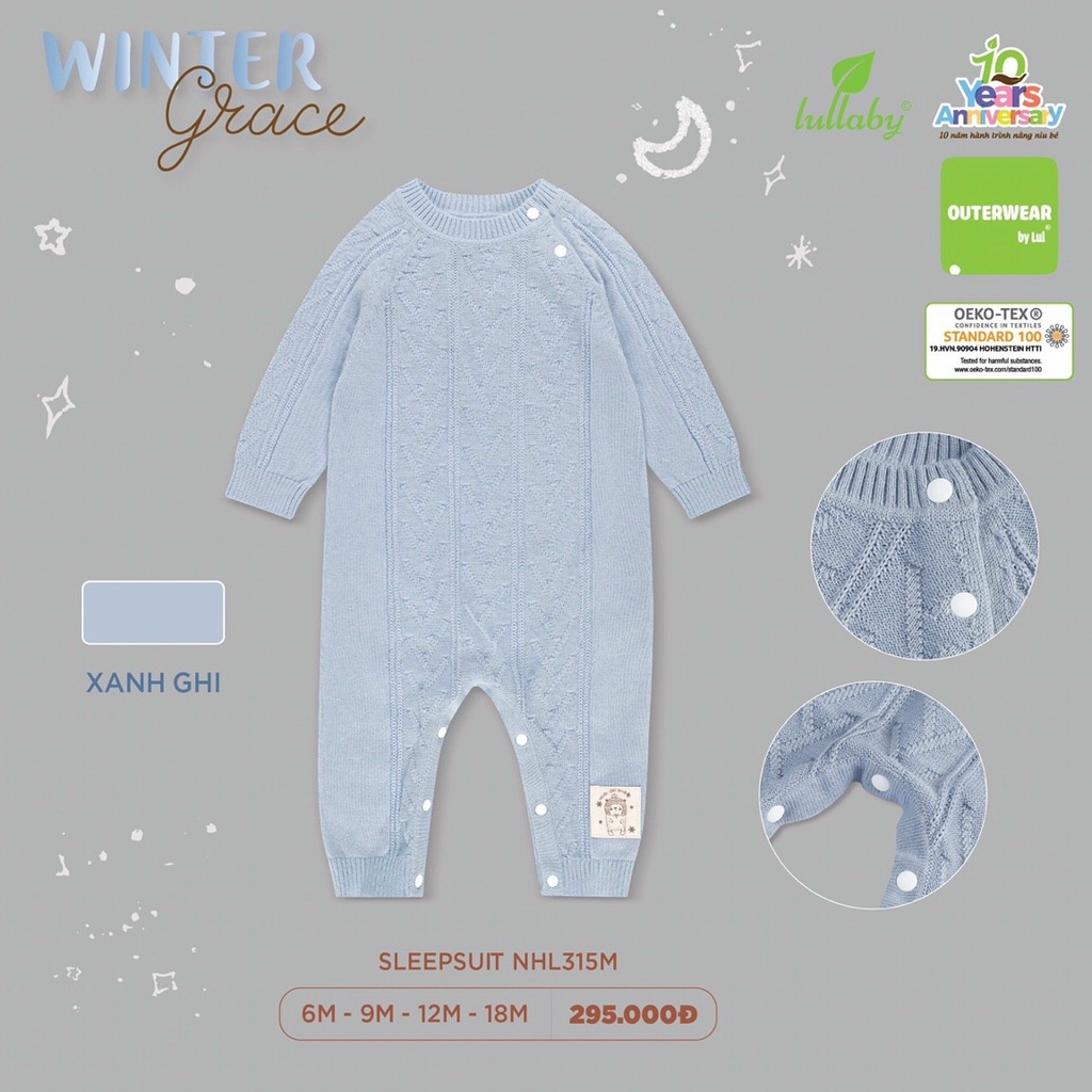 LULLABY - Body Sleepsuit chất len dày dặn cho bé NHL315M