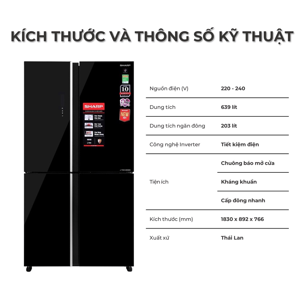 SJ-FXP640VG-BK Tủ lạnh Sharp Inverter 572 lít SJ-FXP640VG-BK Mới Miễn Phí Lắp đặt--Chỉ giao tại HN--