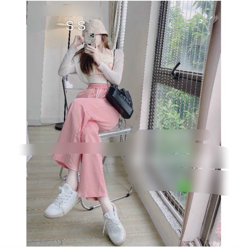 Quần dài nữ ống rộng kiểu dáng thể thao vải thun da cá dày dặn hot bất chấp TU