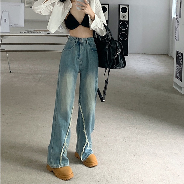 Quần Jeans Nữ Lưng Cao Ống Rộng Thời Trang Hàn Quốc