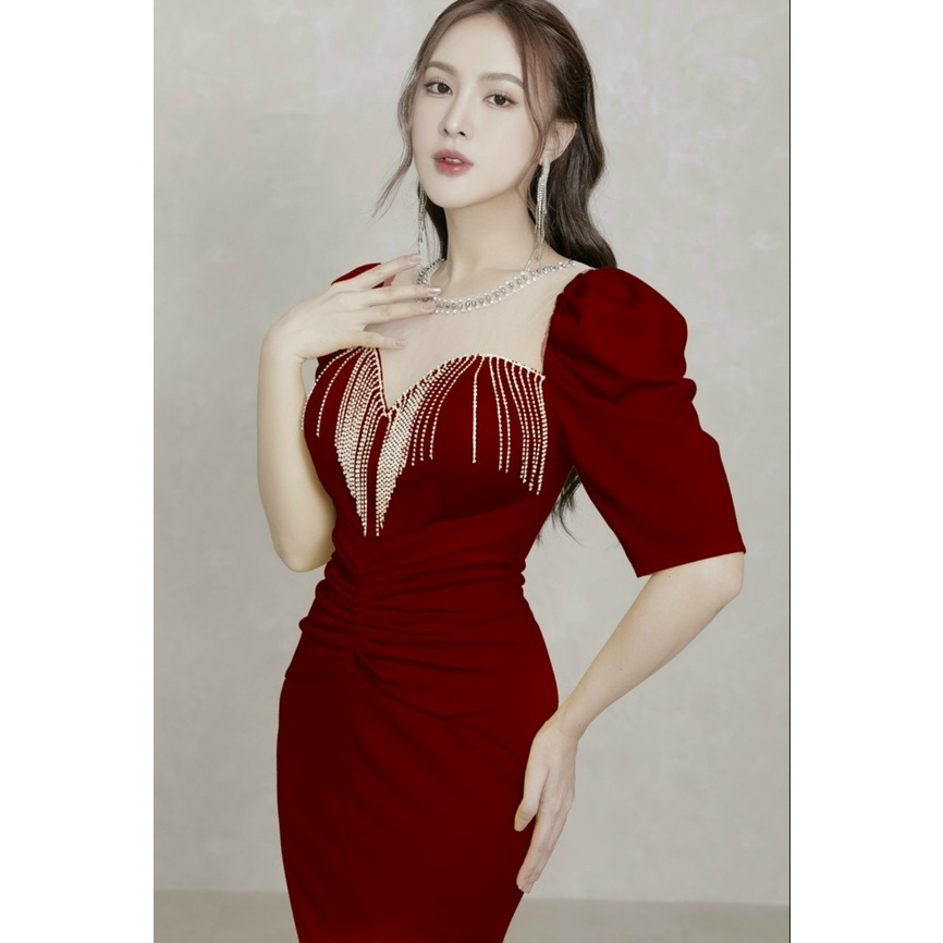 Đầm dạ hội dự tiệc dáng dài xẻ tà sang chảnh - Mua váy dạ hội thiết kế