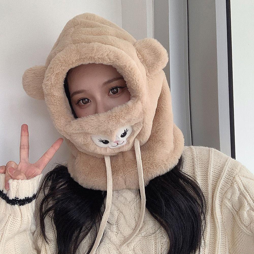 Mũ Trùm Đầu Giữ Ấm Tai Gấu Bông Họa Tiết Hoa Cúc Kèm Khăn Choàng Cổ Dày Dặn Dễ Thương Cho Nữ