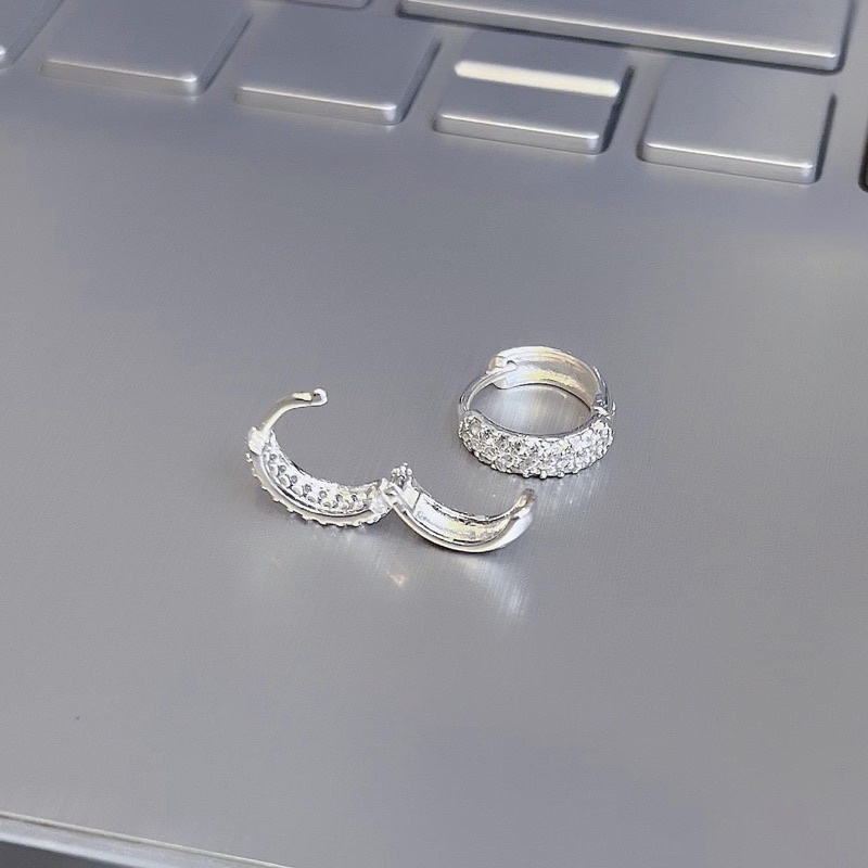 Bông tai tròn 2 hàng đá cá tính sáng đẹp cá tính -THJ SILVER