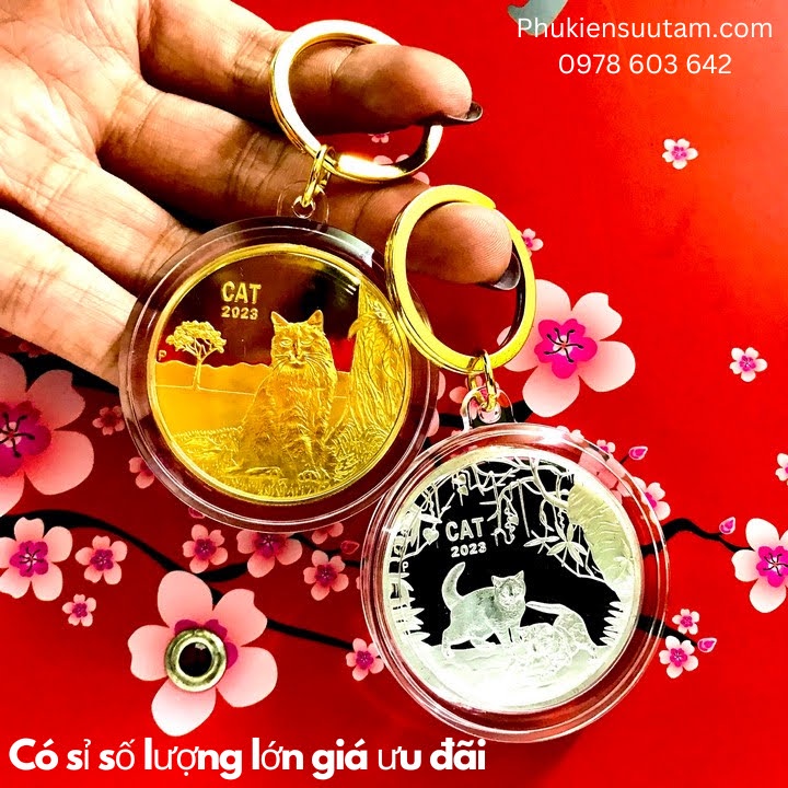 Cặp Móc Khóa Xu Úc Hình Con Mèo Mạ Vàng Bạc - TMT Collection - SP005895