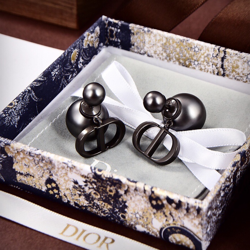Dior Bông tai ngọc trai đen CD Hoa tai thời trang nữ khuyên tai
