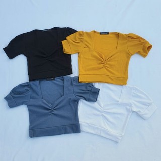 Áo croptop Tay Phồng ngắn cổ vuông nhún ngực A2-TPN