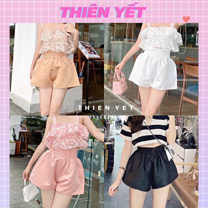 Quần short đùi LƯNG THUN UN đai thun co giãn hình thật nữ - Thiên Yết