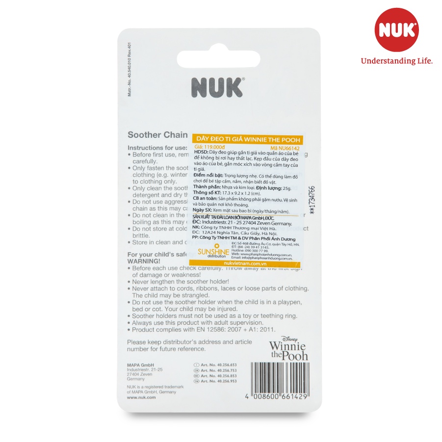 Dây đeo ti giả NUK nhựa Tritan thân thiện cho bé 0-36 tháng siêu nhẹ nhiều họa tiết 220mm Homedy Kids