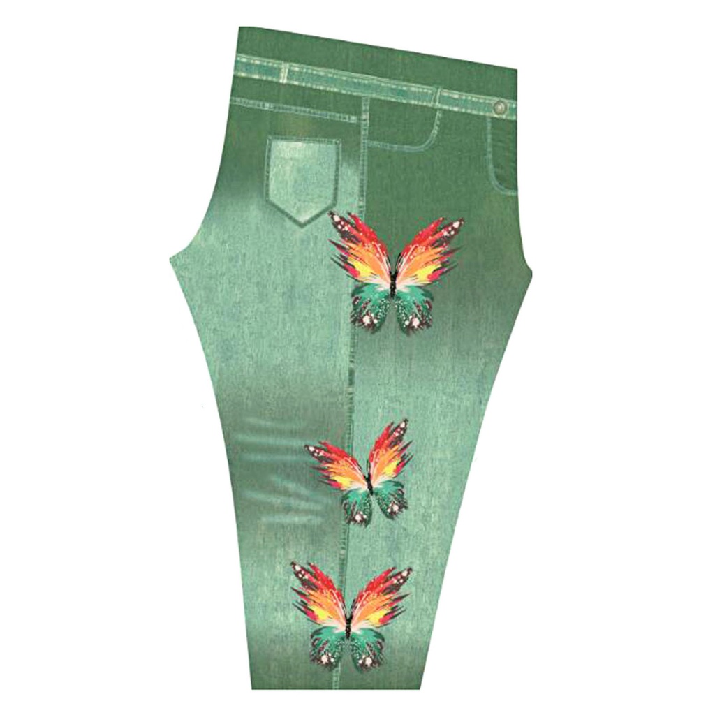 Ga-multi Quần Legging Giả Jean Có Túi In Hình Bướm Lưng Cao Co Giãn Tập Yoga Chạy Bộ