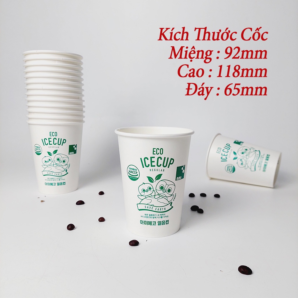 50 Cốc Giấy Siêu Cao Cấp ECO 480ml - 16oz Chim Xanh Kèm Nắp NHẬP KHẨU HÀN QUỐC
