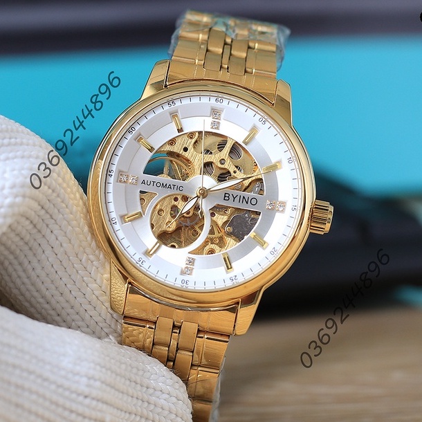 Đồng hồ nam Byino cơ tự động không dùng pin, thiết kế full vàng gold sang trọng, đẳng cấp doanh nhân