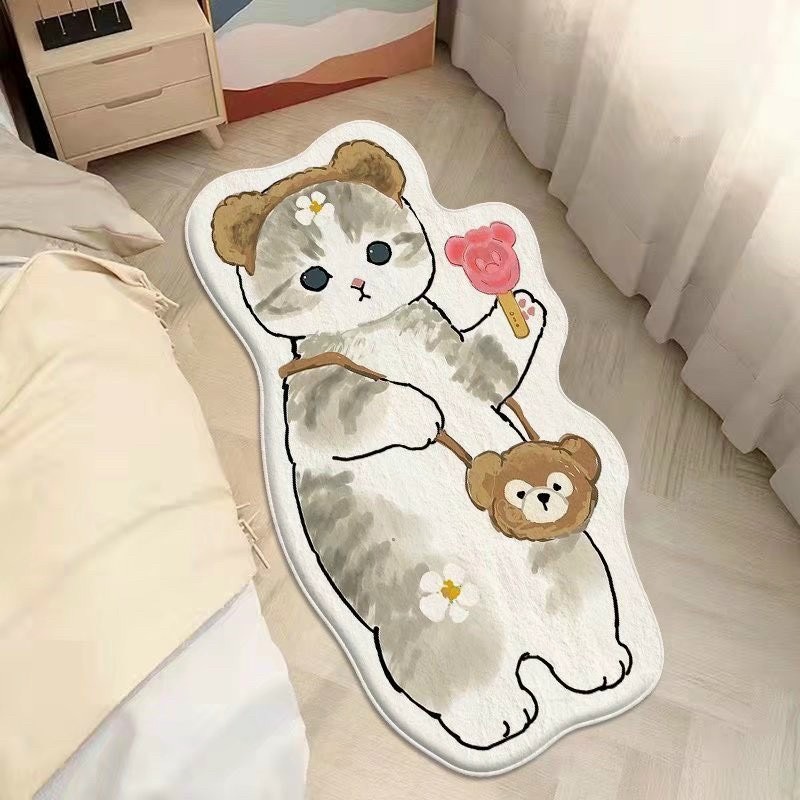 Thảm lót sàn G01 hình mèo dễ thương, phong cách Hàn Quốc xinh xắn, chất liệu cao cấp, đế cao su chống trơn trượt, giá rẻ