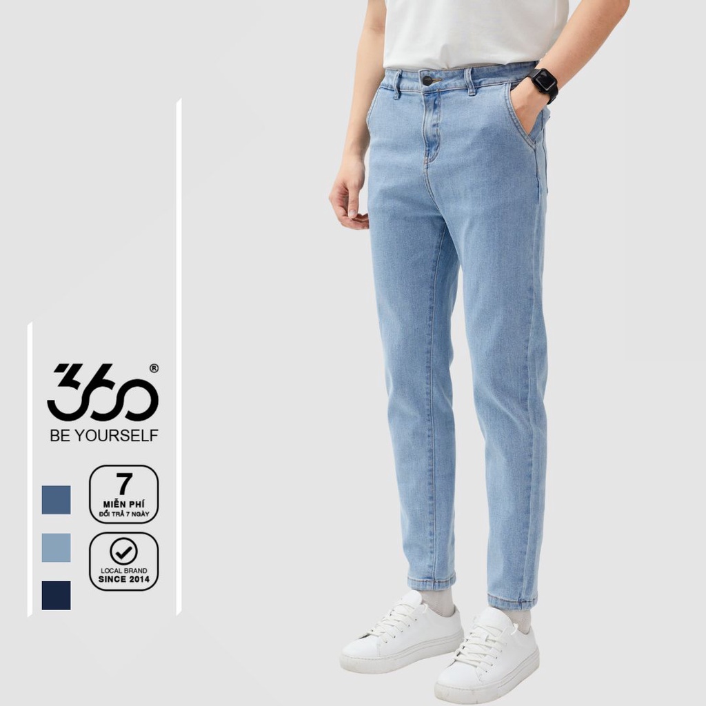 Quần jean nam dáng baggy thương hiệu 360 Boutique màu xanh denim chất liệu cao cấp - QJDTK302