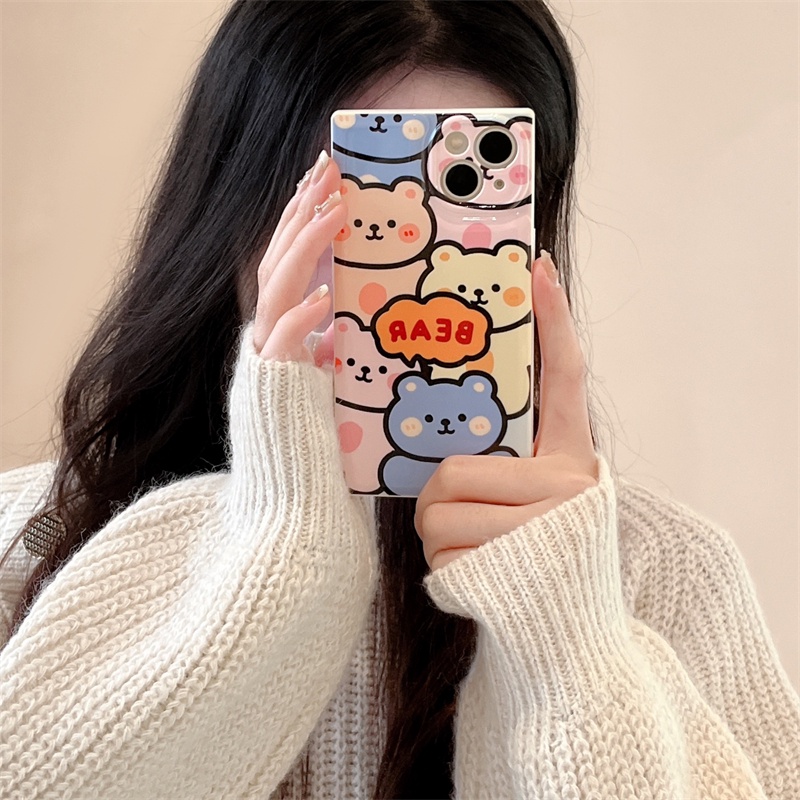 Ốp Điện Thoại Hình Vuông Họa Tiết Gấu Cho Iphone 14 Pro Max 13 Pro Max 11 Pro Max 12 Pro Max