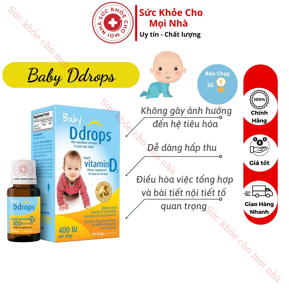 Vitamin D3 Drops 400iu 90 Giọt, Baby Ddrops Chính Hãng Mỹ