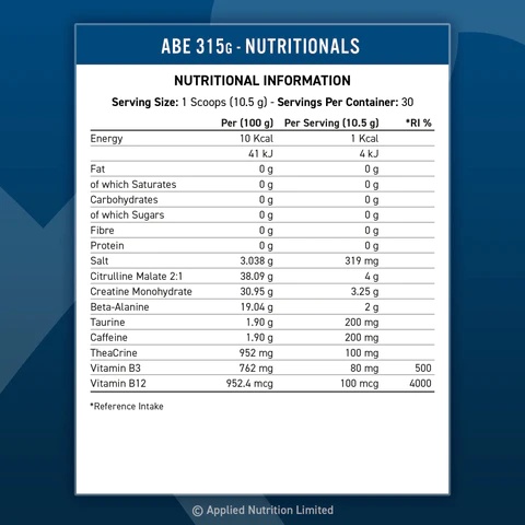 [Chính hãng] Applied Nutrition ABE Pre-Workout Gói Sample, Tăng Sức Mạnh Sức Bền, Tỉnh Táo Tập Trung Trước Tập
