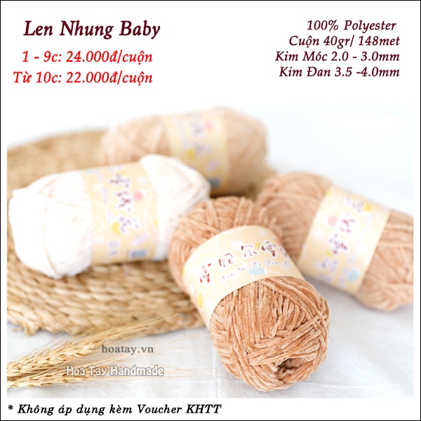 Len Nhung Baby - Nhung 2mm dùng đan móc thú bông, áo khoác , áo ghile cho bé