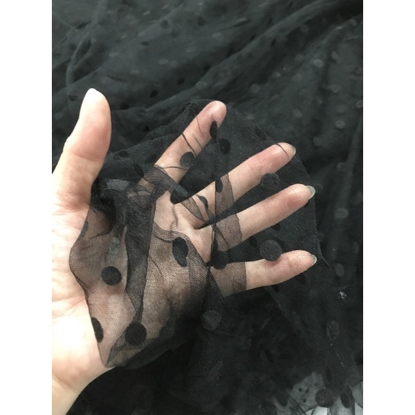 Vải voan lưới chấm bi nhung đen co dãn mềm mịn đẹp xinh may đầm váy áo kiểu thời trang