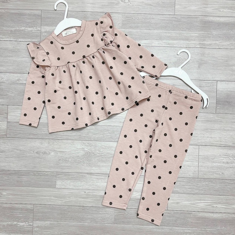 Đồ bộ bé gái combo 2 bộ quần áo vải zip cao cấp tay cánh tiên màu chấm bi JIMADO