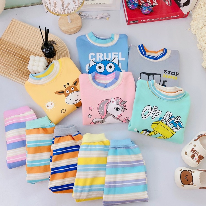 Bộ nỉ bông cho bé trai bé gái 8-18 kg, bộ nỉ bông nhân vật hoạt hình cho bé