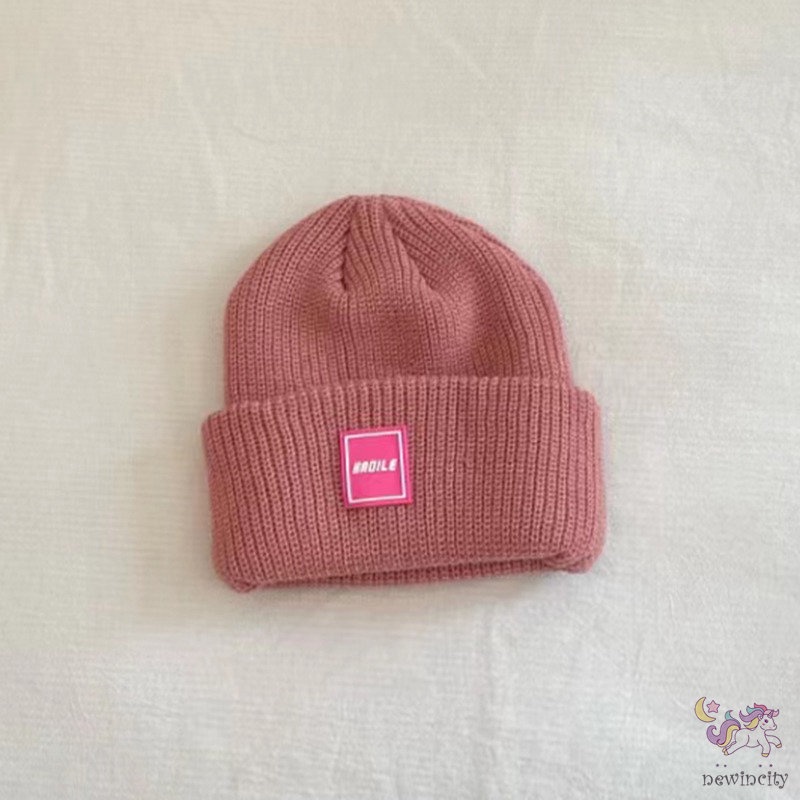 Mũ Beanie Dệt Kim Co Giãn In Chữ Phong Cách Hàn Quốc Cho Bé