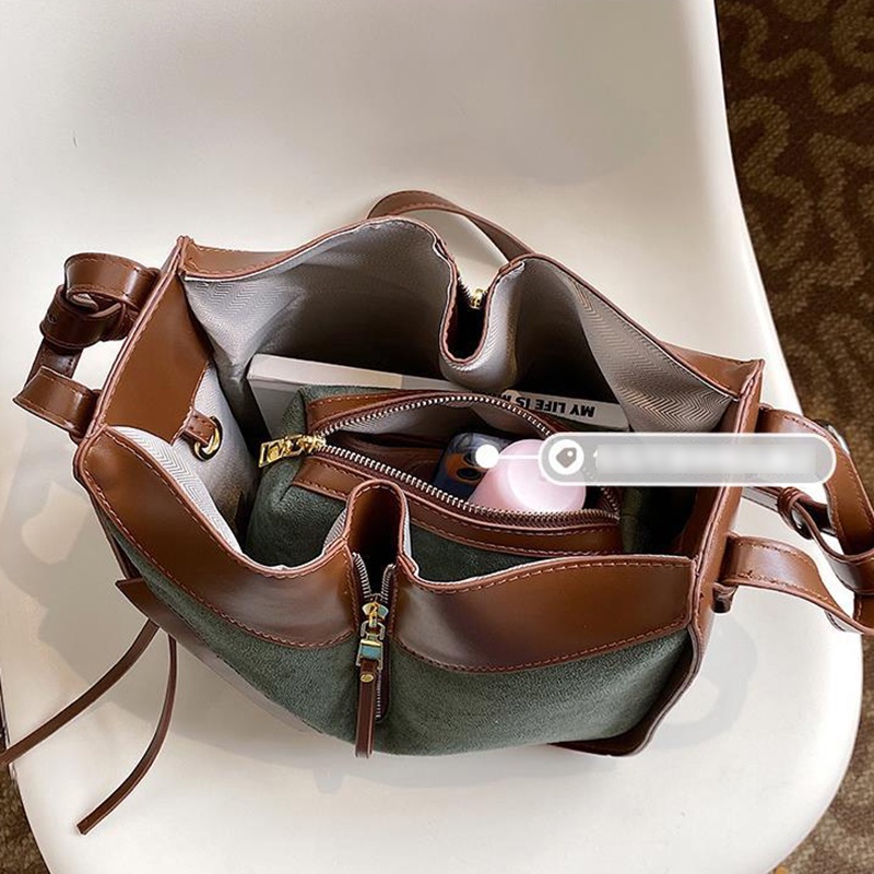 Ielgy Túi bucket Đeo Chéo Vai Sức Chứa Lớn Màu Tương Phản Cổ Điển Cho Nữ