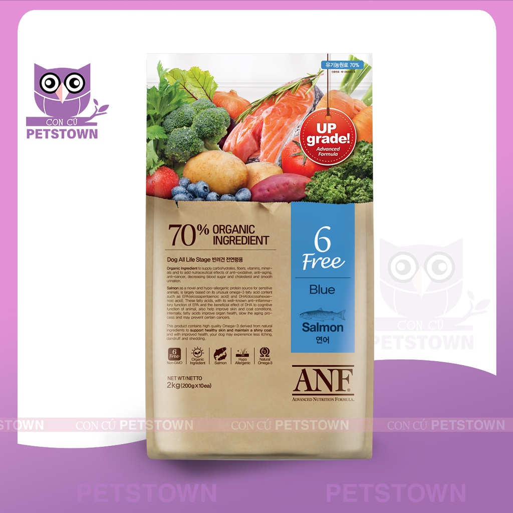 Thức ăn hạt hữu cơ cho chó ANF 6 FREE 2KG vị Vịt/ Cừu/ Cá hồi